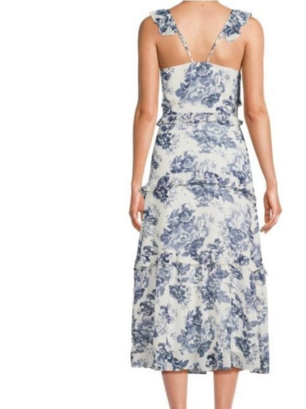 NWT O.P.T. White and Blue Floral Ruffle Midi Dress M - Picture 3 of 12